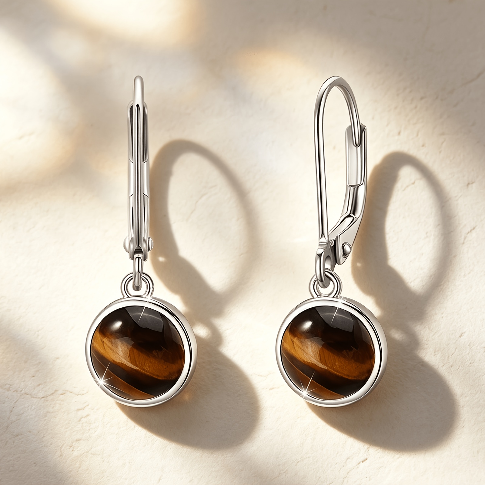 Women's Natural Tiger's Eye Teardrop Earrings, Bohemian Style